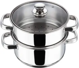 Tier-18 Cookware Stainless Steel Steamer 2 Tier With Glass Lid 18 Cm 2.5 Mm Thick Base Multi