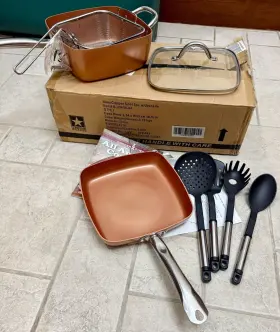 A-00438-04 Copper Chef 5-piece Square Pan Cookware Set With 4-piece Utensil