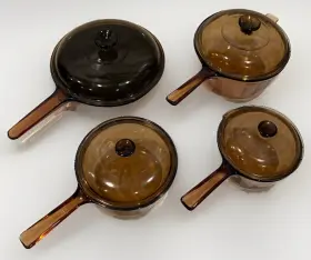 Corningware 10/2.5a/1.5a/1a Vintage Corning Vision Amber Cookware 8pc Set - Pan Number 10 Pots 2.5/1.5/1l