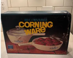 P-839 Corningware Corning Ware Blue Cornflower 4 Piece Du-ette Set Vintage Nib Pyroceram