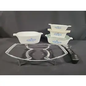 P43b Corningware P1-1/2b Corning Ware Blue Cornflower Set P1b P41 Trivet Handle 2 Lids 1960s
