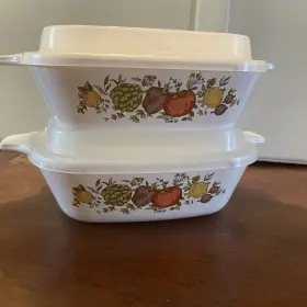 P41b Corningware Spice Of Life 1 3/4 Cup Casserole Dishes With Plastic Lid For Storage - Set 2