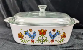 P9c1 Corningware Corning Country Festival Blue Bird A-2 2 Quart Casserole Dish 1975 Pyrex Lid