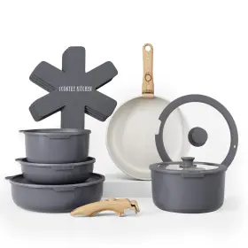 Country Kitchen 192598192929 Cookware Set With Removable Handle Oven And Rv Safe Pots Pans Grey/iv