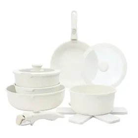Country Kitchen 192598961907 Cookware Set With Removable Handle Oven And Rv Safe Pots Pans Cream