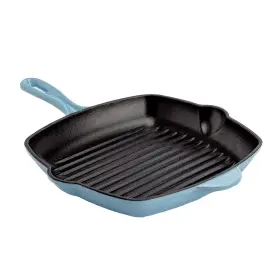 Country Living 741393483383 Enameled Cast Iron Square Griddle Grill Pan With Ridges Helper Handle And Po