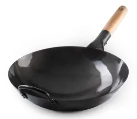 Craft Wok 856299007110 Black13 Pre-seasoned Hand Hammered Carbon Steel Pow With Wooden And