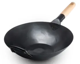 Craft Wok 856299007127 Black13 Flat Pre-seasoned Hammered Carbon Steel With Wooden And Hel