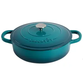 112002.02 Crock-pot Artisan Enameled Cast Iron Braiser With Lid 5 Quart Teal Ombre