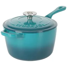 137372.02 Crock-pot Artisan 3 Quart Enameled Cast Iron Saucepan With Lid Teal And Silver