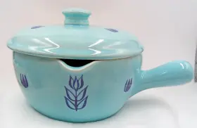 6563 Cronin Cookware Blue Tulip Sauce Pan Lid Handle #6563 Ceramic Mcm Vintage Usa