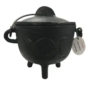 B09k9xxbfg Crystalo Triple Moon 4 Inch Cast Iron Cauldron With Lid - Witchcraft Potions Decor