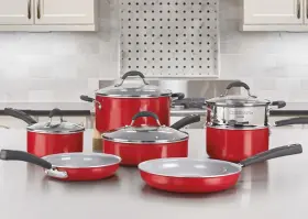 54c-11r Cuisinart Ceramica Xt 11-piece Red Non-stick Aluminum Pans And Pots Cookware Set