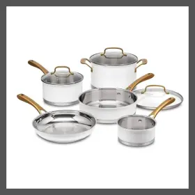 88223278 Cuisinart 8pc Stainless Steel Cookware Set 500f Matte White Brushed Gold Pans