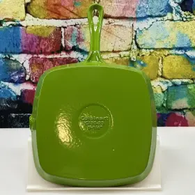 C130-23 Cuisinart Enamel Cast Iron Grill Skillet Pan Pour Spout 9 1/4 Inch Green