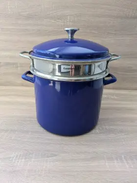 Eos126-28cbl Cuisinart 12 Quart Stock Pot Blue Enamel On Steel With Stainless Steamer Insert And Lid