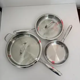Tpss22 Cuisinart Skillet Set 8 Inch /10 /12 Induction Stainless Steel Lids - Costco