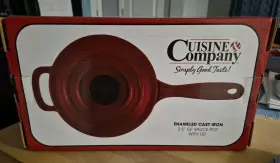Cuisine 636156220438 Company Enameled Cast Iron 2.5 Quart Sauce Pot With Lid Red