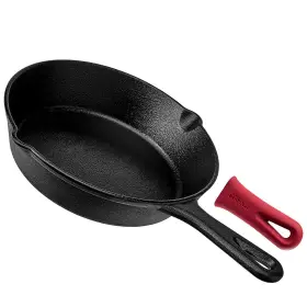 Cuisinel 724190322239 Cast Iron Skillet - 8 Inch Frying Pan With Pour Spouts Silicone Handle
