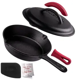 Cuisinel 810033753428 8 Cast Iron Skillet With Lid - Pre-seasoned Frying Pan For Indoor/outdoor