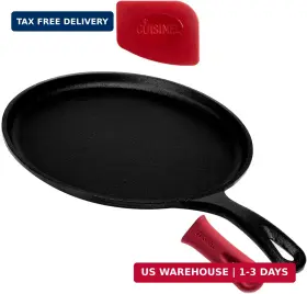 Cuisinel 810033754340 Cast Iron Round Griddle - 10.5 Inch -inch Crepe Maker Pan Silicone Handle Cover P