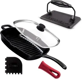 C10-sg-g-gp-4-6 Cuisinel Cast Iron Grill Pan Rectangular Press Black