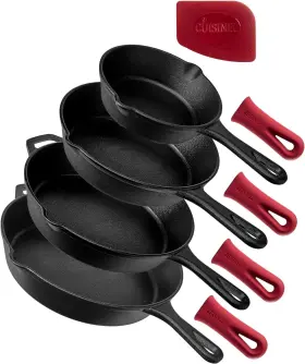 C12606-8-10-12 Cuisinel Cast Iron Skillets Set - 4 Piece Chef Pans 6 Inch 8 10 12 Heat Black