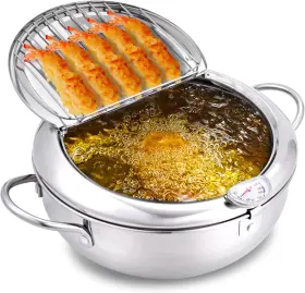 Cuomaop 779776793026 Pot Fryer 9.8inch Stainless Steel Temperature Control Lid Deep Japanese