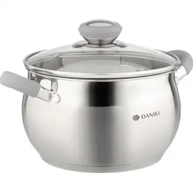 Daniks 630037220438 Modern Stainless Steel Stock Pot With Glass Lid Induction 3 Quart