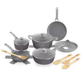 Drcw15gbgy01 Dash Dream Green Nonstick Ceramic Cookware Set 15 Piece Slate Grey - Recycled Alum