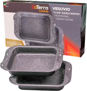 Daterra Cucina 750253326456 - 13 X 8 4.25 Nonstick Ceramic Coated Dual Roasting Black
