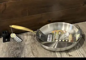 David Burke 739192126020 Tri-ply Series 12 Inch Stainless Heavy Fry Pan Skillet Gold Handle New