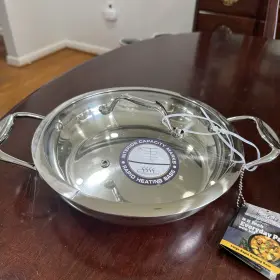 M-11898 David Burke 9.5 Inch Everyday Pan Stainless Frying Pot With Glass Vented Lid New
