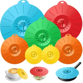 Daxiongmao 221243048510 7 Pack Reusable Silicone Food Bowls Lids Microwave Splatter Covers For Plates