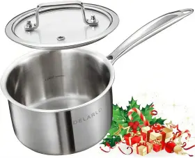 Delarlo 445050379370 Stainless Steel Small Brushed Saucepan With Lid Induction Cooking Sauce