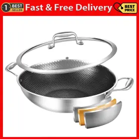 Delarlo 744759639103 Wok Pan With Lid 12 Inch Oven Safe Up To 600 Woks And Stir-fry Pans Nonstick