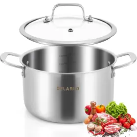 Delarlo 766956180585 5 Quart Tri-ply Stainless Steel Stock Pot With Lid All Stove Types Safe Strong