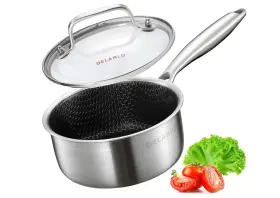 Delarlo 766956181575 Tri-ply Hybrid Stainless Steel Sauce Pan Hybird 1.5 Quart Non Stick Pots All Stov