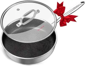 Delarlo 766956181957 Tri-ply Hybrid Stainless Steel 10inch Saute Pan 3 Quart Deep Frying Chef Cooking