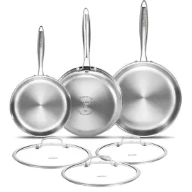 2lid Delarlo 81012set Frying Pan Set Tri-ply Stainless Steel Induction 8 Inch 10 12 3 Lid Suitable For
