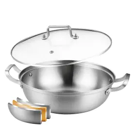 B0c656qzxz Delarlo Tri-ply Stainless Steel 12 Inch Everyday Pan With Glass Lid Deep Saute