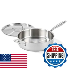 Delarlo B0d5v464l6 5 Quart Saute Pan Tri-ply Stainless Steel 12inch Deep Frying