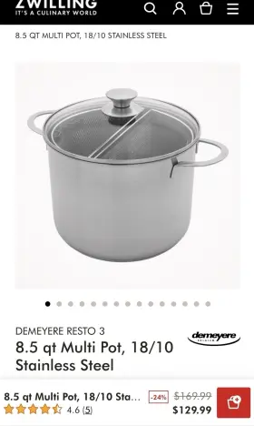 1023137 Demeyere Resto 8.5 Quart Stainless Steel 7in1 Multi Pot 3 Stuab Silicone Set