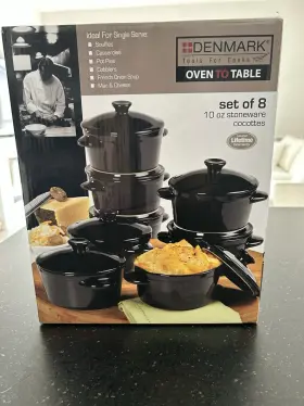 Ttu-q1653 Denmark Tools For Cooks Oven To Table Set 8 Glazed 10oz Stoneware Cocottes Black