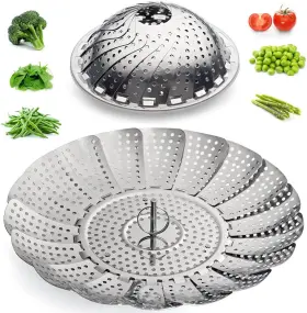 Dependable Industries Inc. Essentials 097958182070 Foldable Stainless Steel Steamer Basket For Vegetables Expandabl
