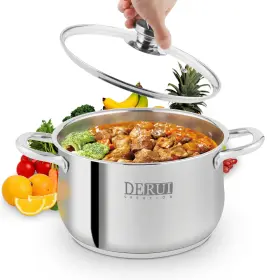 Derui Creation 783907591948 Stainless Steel Stock Pot 22cm 4 Quart With Glass Lids Casserole Pots Induc