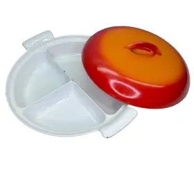24-b-25 Descoware Fe Belgium Orange Red Cast Iron Enamel Divided Baking Dish Lid