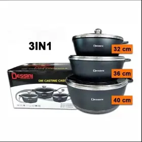 Bgl-20 Dessini 32/36/40 Non-stick Granite Casserole For Perfect Cooking Set Of 3