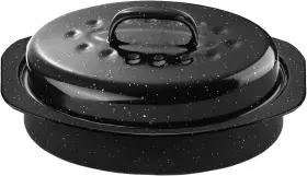 Jk-35 Dimeshy 13inch Roasting Pan Enamel On Steel Black Covered Oval Roaster With Lid S