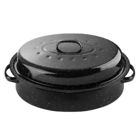 Jk-36 Dimeshy 16inch Roasting Pan Enamel On Steel Black Covered Oval Roaster With Lid Medi
